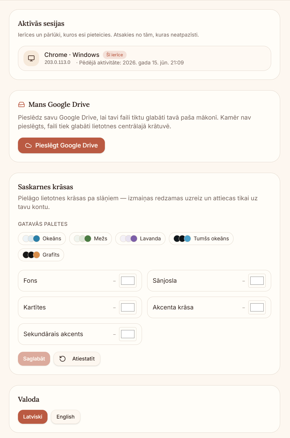 Pieslēdz savu Google Drive un pielāgo krāsas.