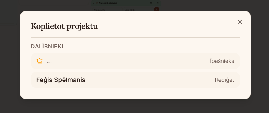 Koplieto projektu un sadali piekļuves līmeņus.